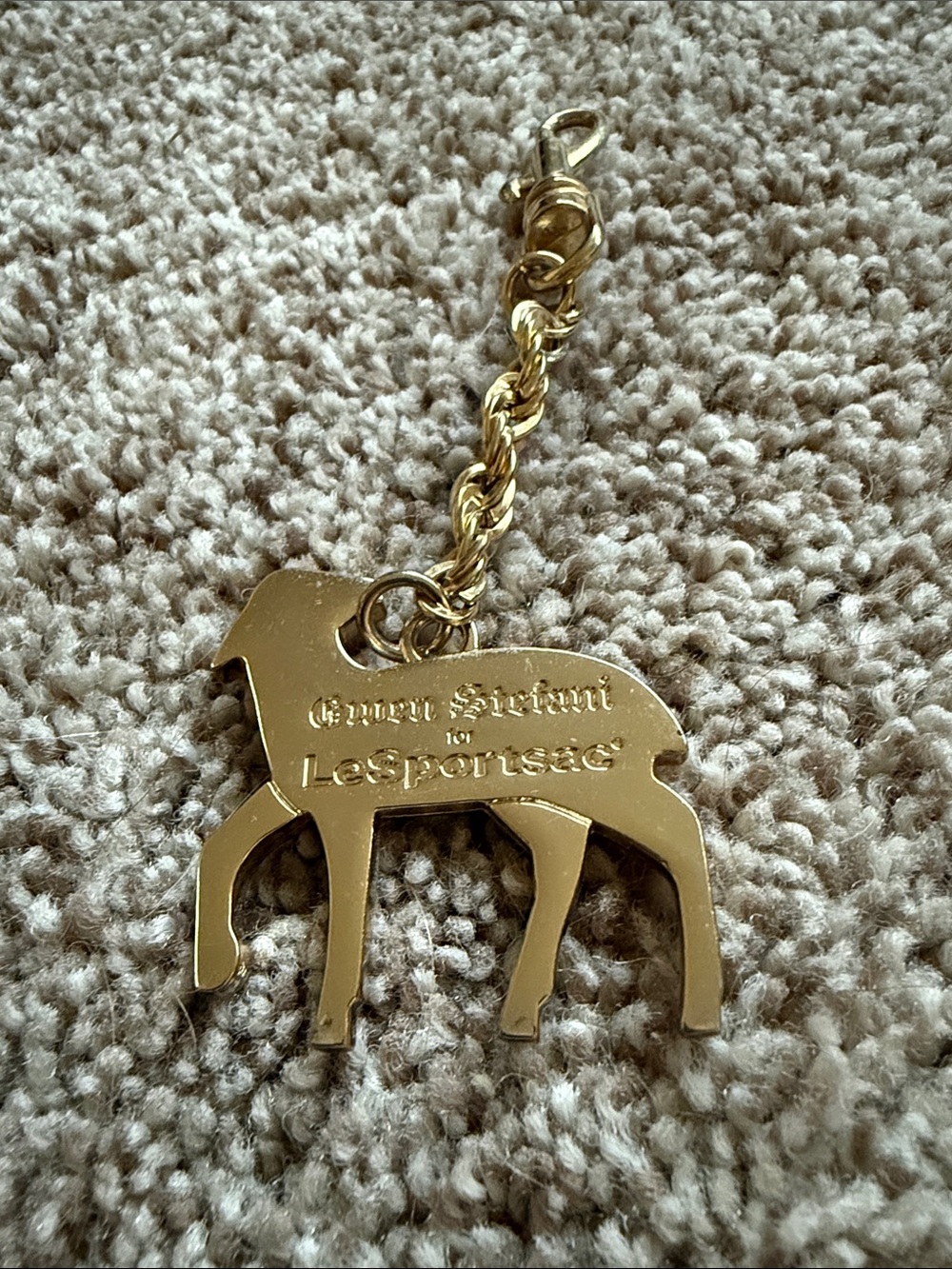 Rare Gwen Stefani for LeSportsac Gold tone lamb Charm Keychain Vintage.